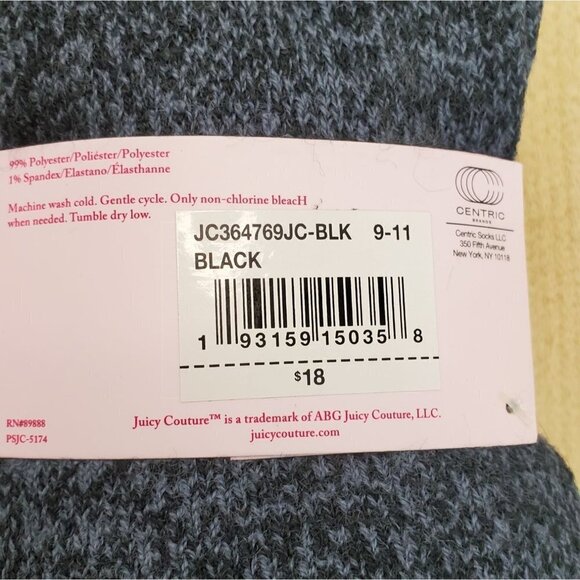 Juicy by Juicy Couture 2 Pair Boot Socks Womens 9-11 Black White - Picture 5 of 5